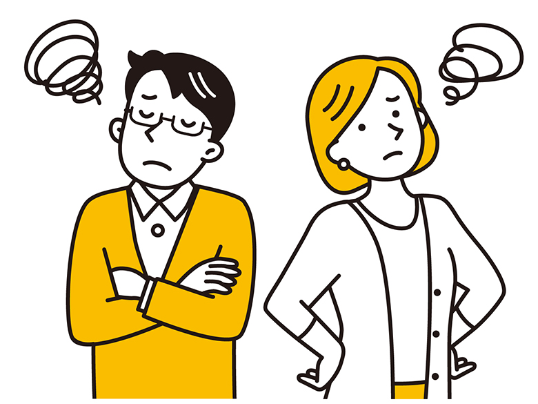 悩む男女のイラスト